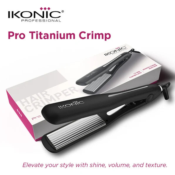 Ikonic Professional Pro Titanium Hair Crimper with Titanium Plates & Adjustable Temperature Control
