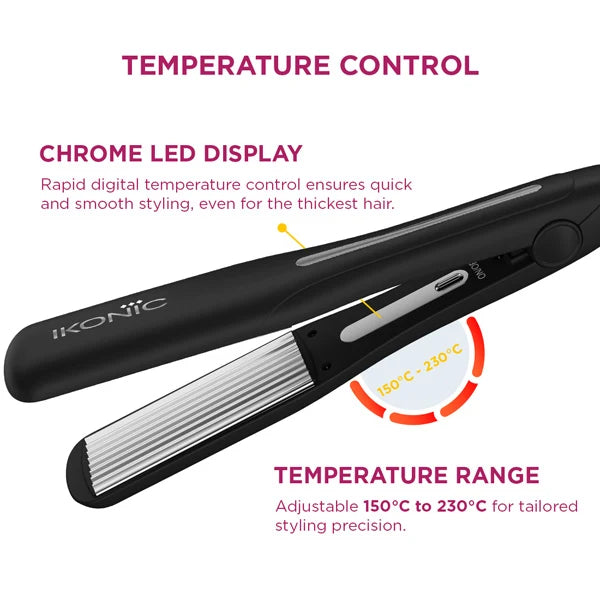 Ikonic Professional Pro Titanium Hair Crimper with Titanium Plates & Adjustable Temperature Control