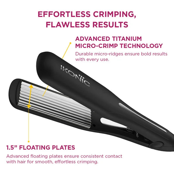Ikonic Professional Pro Titanium Hair Crimper with Titanium Plates & Adjustable Temperature Control