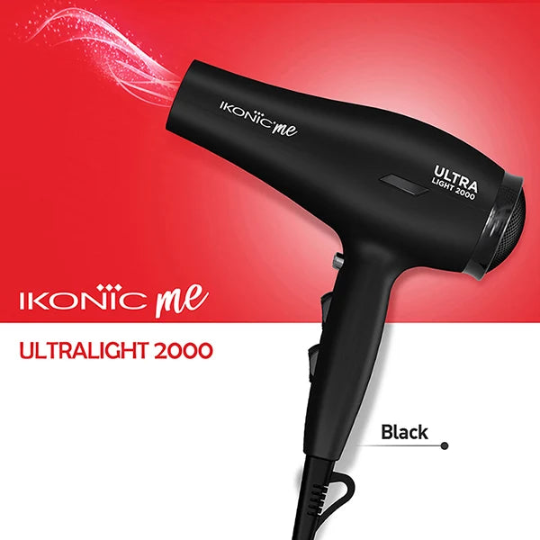 Ikonic Me Ultralight 2000W Hair Dryer with Powerful Motor, Nozzle & Diffuser