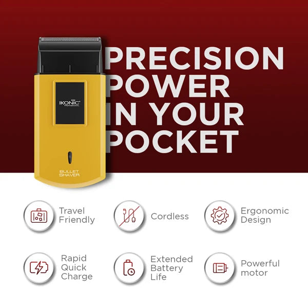 Ikonic Professional Bullet Hair Shaver with Powerful Motor, 0.4 mm cutting length & 45-Minute Cordless Runtime
