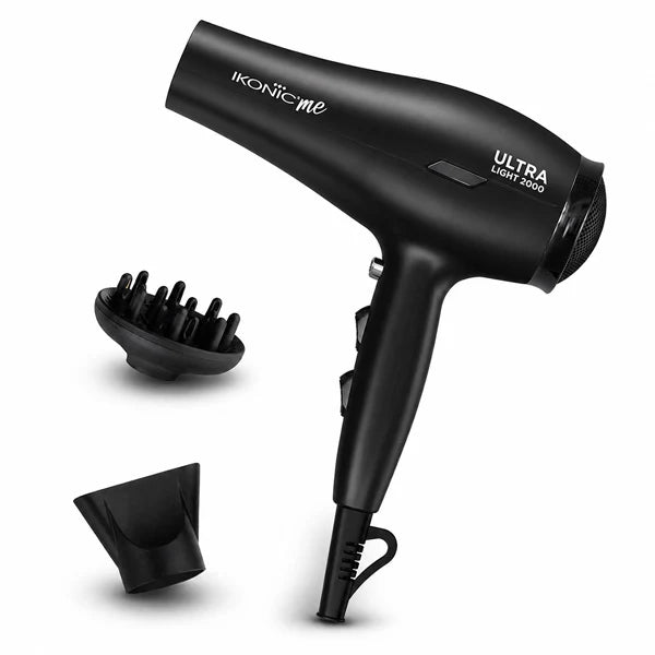 Ikonic Me Ultralight 2000W Hair Dryer with Powerful Motor, Nozzle & Diffuser