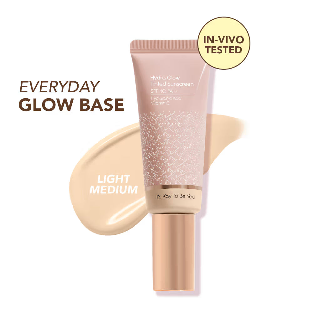 Kay Beauty Hydra Glow AllinOne SerumSkinTintedSunscreen-SPF 40 PA++,HyaluronicAcid&VitC-LightMedium