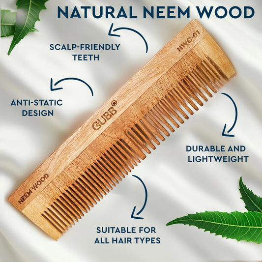 GUBB All-Purpose Neem Wood Comb - Natural