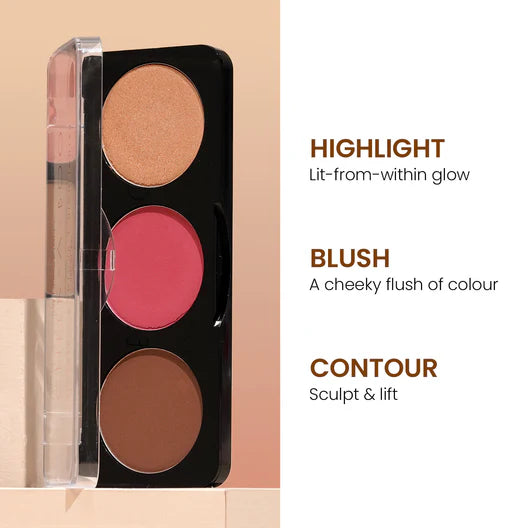 Swiss Bwauty Cheek-A-Boo 3-in-1 Face Palette with Blusher , Contour and Highlighter | 8gm