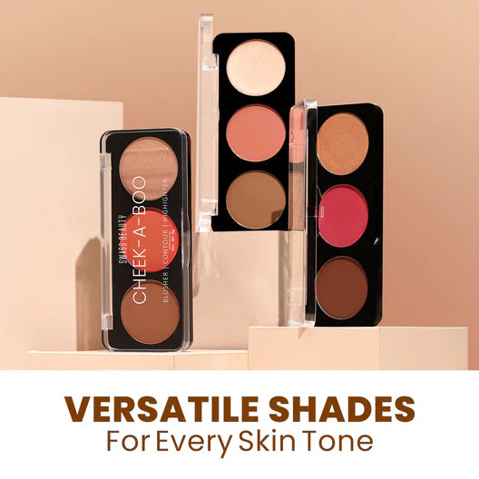 Swiss Bwauty Cheek-A-Boo 3-in-1 Face Palette with Blusher , Contour and Highlighter | 8gm