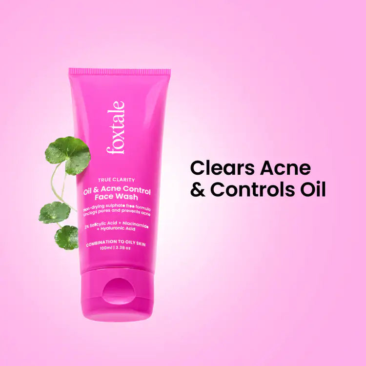 Foxtale Oil & Acne Control Face Wash With 2% Salicylic Acid & Cica, For Clear, Oil Free & Calm Skin