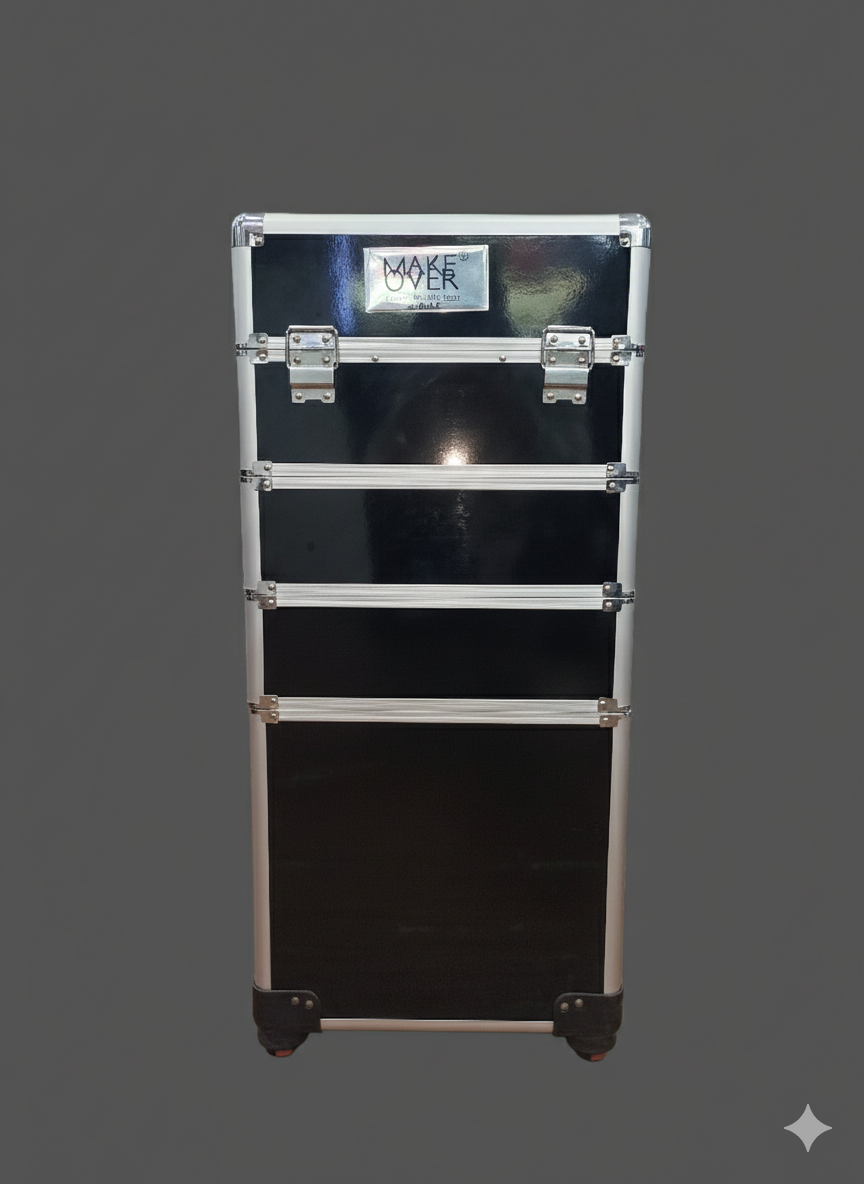 Make Over Beauty Vanity Bags By M.A.C Hairdressing Case Makeup Box Aluminium Cosmetic Vanity Trolley 4 In 1 Make-Up Nail Art Case Box With 360° Wheels (Black)