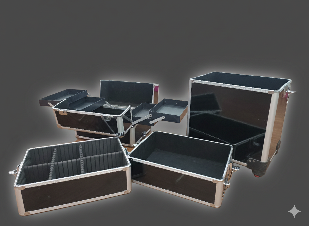 Make Over Beauty Vanity Bags By M.A.C Hairdressing Case Makeup Box Aluminium Cosmetic Vanity Trolley 4 In 1 Make-Up Nail Art Case Box With 360° Wheels (Black)