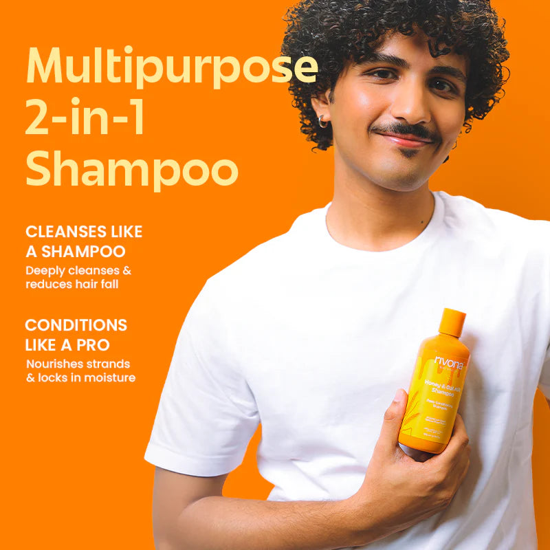 Honey & Oat Milk 2in1 Conditioning Shampoo For Frizzy Hair with Amla & Hibiscus Extract | Shampoo For Wavy Hair | 200ml