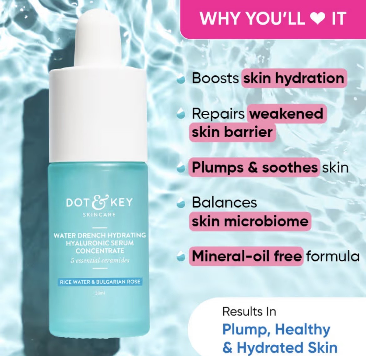 Dot & Key Water Drench Hyaluronic Serum with Ceramides, Intense Hydration (30ml)