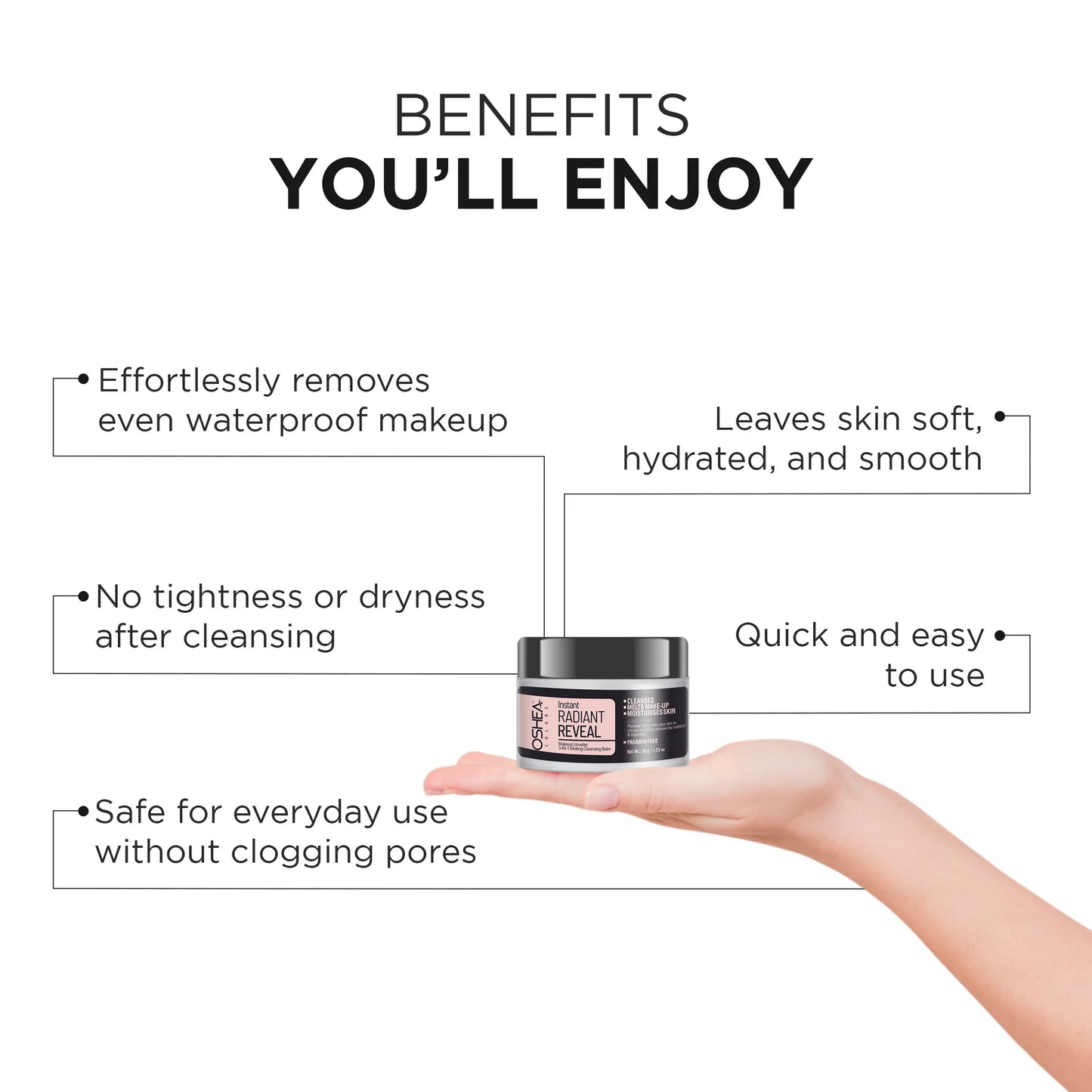 Oshea Colors Instant Radiant Reveal Makeup Remover Cleansing Balm | Moisturizes Skin with Gentle Cleansing & Makeup Melting Formula | Paraben-Free | 35g