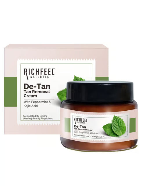 Richfeel Naturals De-Tan Cream | Brightens & Evens Skin | Kojic Acid & Alpha Arbutin | 500g