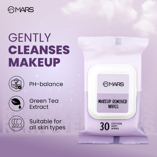 MARS Makeup Remover Wet Wipes for Face | 30 Cotton Soft Wipes