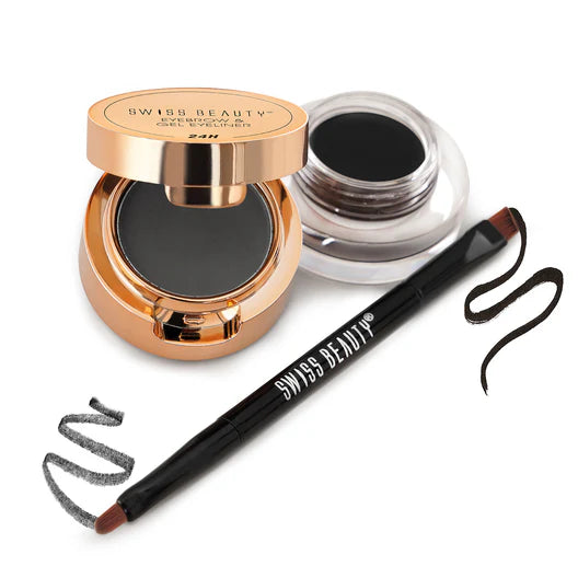 Swiss Beauty 3 In 1 Eyeliner, Eyebrow Filler and Kajal , 24-Hour Stay ,Waterproof - Black (7 g)