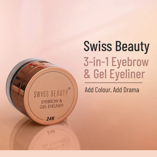 Swiss Beauty 3 In 1 Eyeliner, Eyebrow Filler and Kajal , 24-Hour Stay ,Waterproof - Black (7 g)
