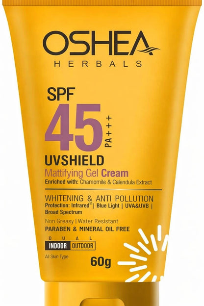 Oshea Herbals UVShield Mattifying Gel Sunscreen Cream SPF 45 PA +++ for All Skin Types | Non Greasy & Water Resistant | Blue Light, UVA & UVB Protection | Enriched with Chamomile Extract