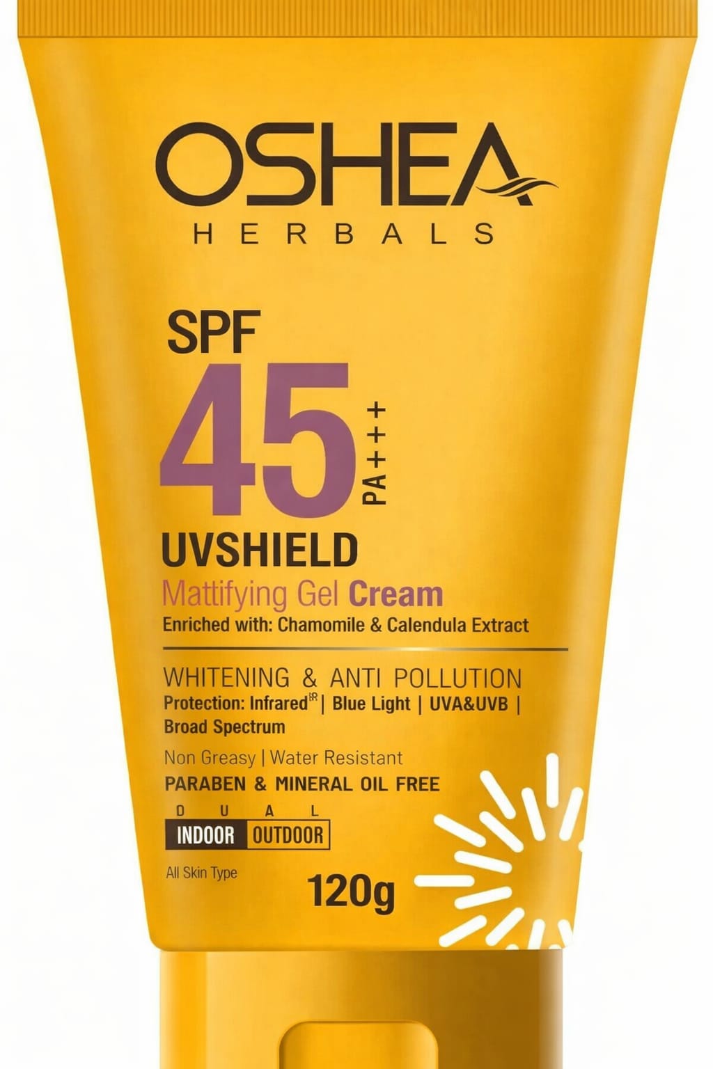Oshea Herbals UVShield Mattifying Gel Sunscreen Cream SPF 45 PA +++ for All Skin Types | Non Greasy & Water Resistant | Blue Light, UVA & UVB Protection | Enriched with Chamomile Extract