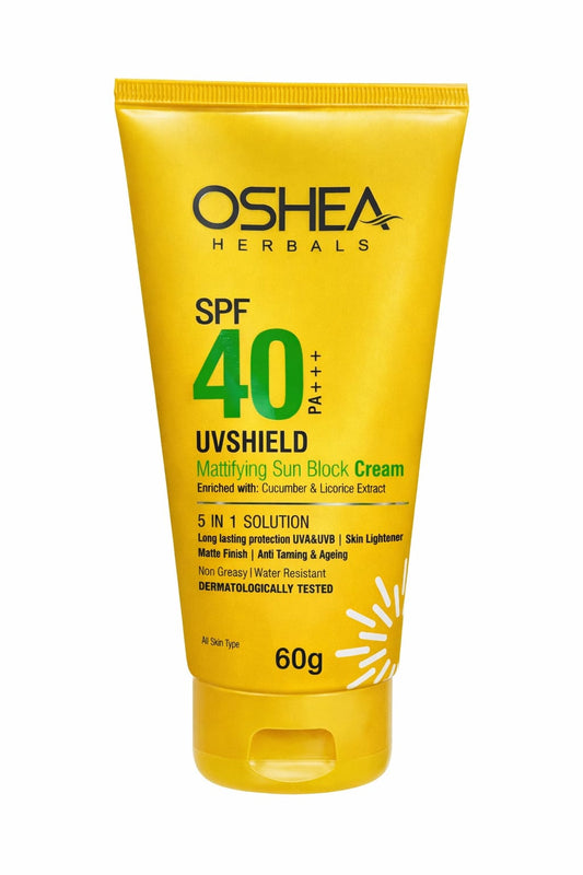 Oshea Herbals SPF 40 PA +++ UVshield Mattifying Non Greasy & Water Resistant Sunscreen for All Skin Types | Protection from UVA & UVB, Removes Tanning & Ageing | Enriched with Cucumber Extract