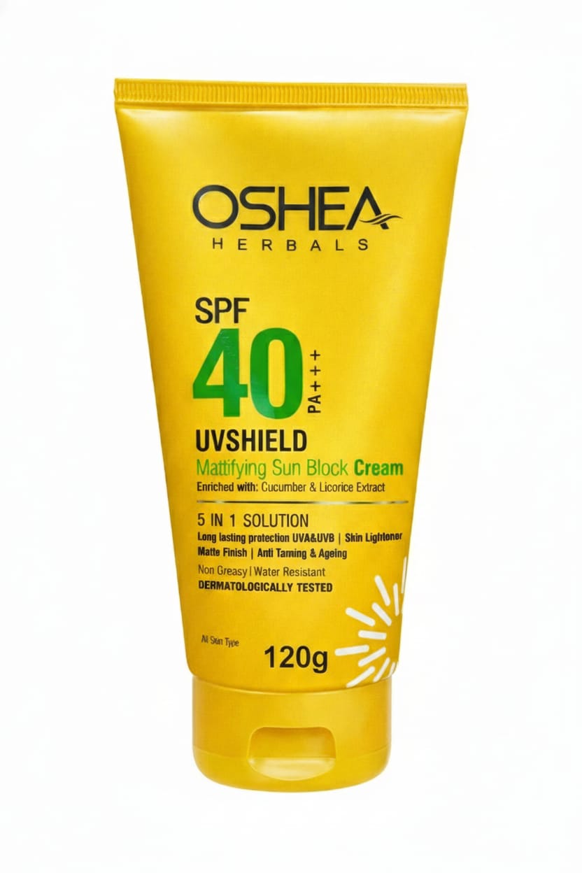 Oshea Herbals SPF 40 PA +++ UVshield Mattifying Non Greasy & Water Resistant Sunscreen for All Skin Types | Protection from UVA & UVB, Removes Tanning & Ageing | Enriched with Cucumber Extract