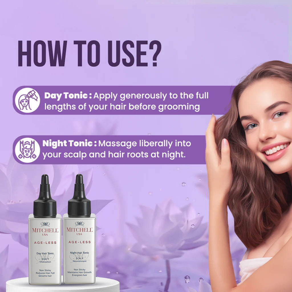 Mitchell USA AGE-LESS Hair Tonic For Hair Growth | Hair Growth Tonic - Day & Night Hair Tonic (100ml+100ml)