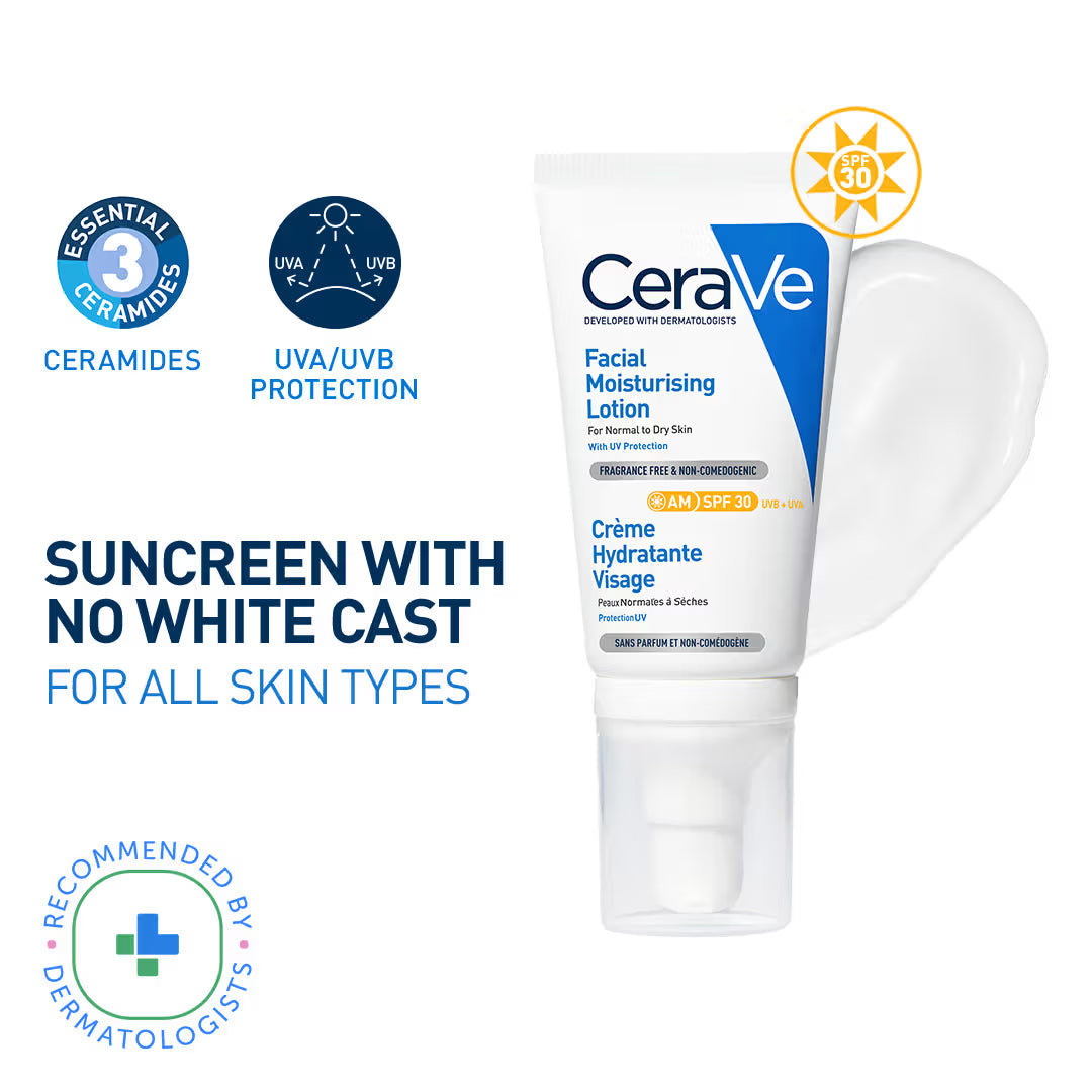 CeraVe AM Facial Moisturizing Lotion With Sunscreen SPF 30 UVB + UVA, Dermatologist Recommended Day Cream