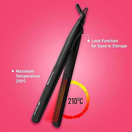 Ikonic Black Beauty Hair Straightener For Women, Ceramic Coated Floating Plates Handle Lock Feature Instant Heat Up Techonoly, Super Slim and Light Weight, Travel Friendly Sutiable for All Hair Types