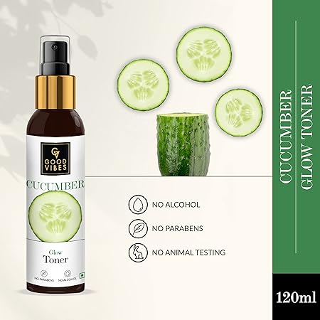 Good Vibes Cucumber Glow Toner 120 ml, Hydrating Pore Tightening Moisturizing Revitalising Face Spray Toner for All Skin Types, Natural, No Alcohol, Parabens & Sulphates, No Animal Testing