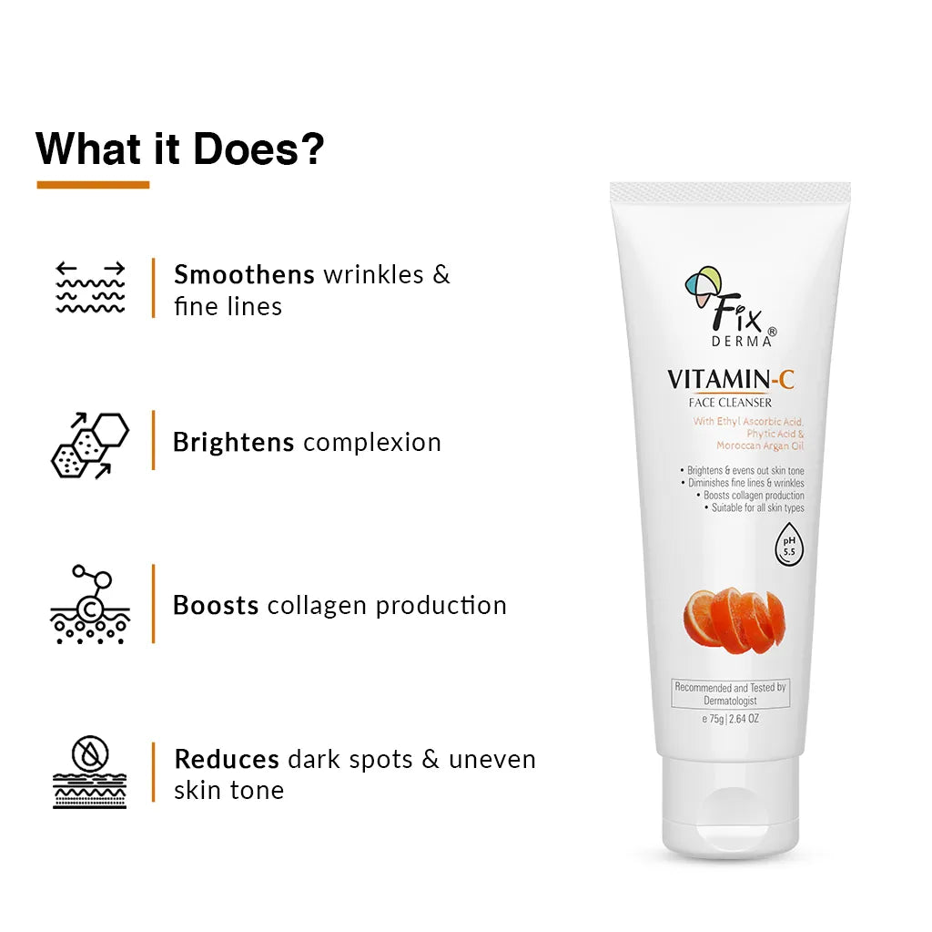Fix Derma Vitamin C Face Wash for oily skin | Gentle cleansing formula to Brighten and Even Out Skin Tone