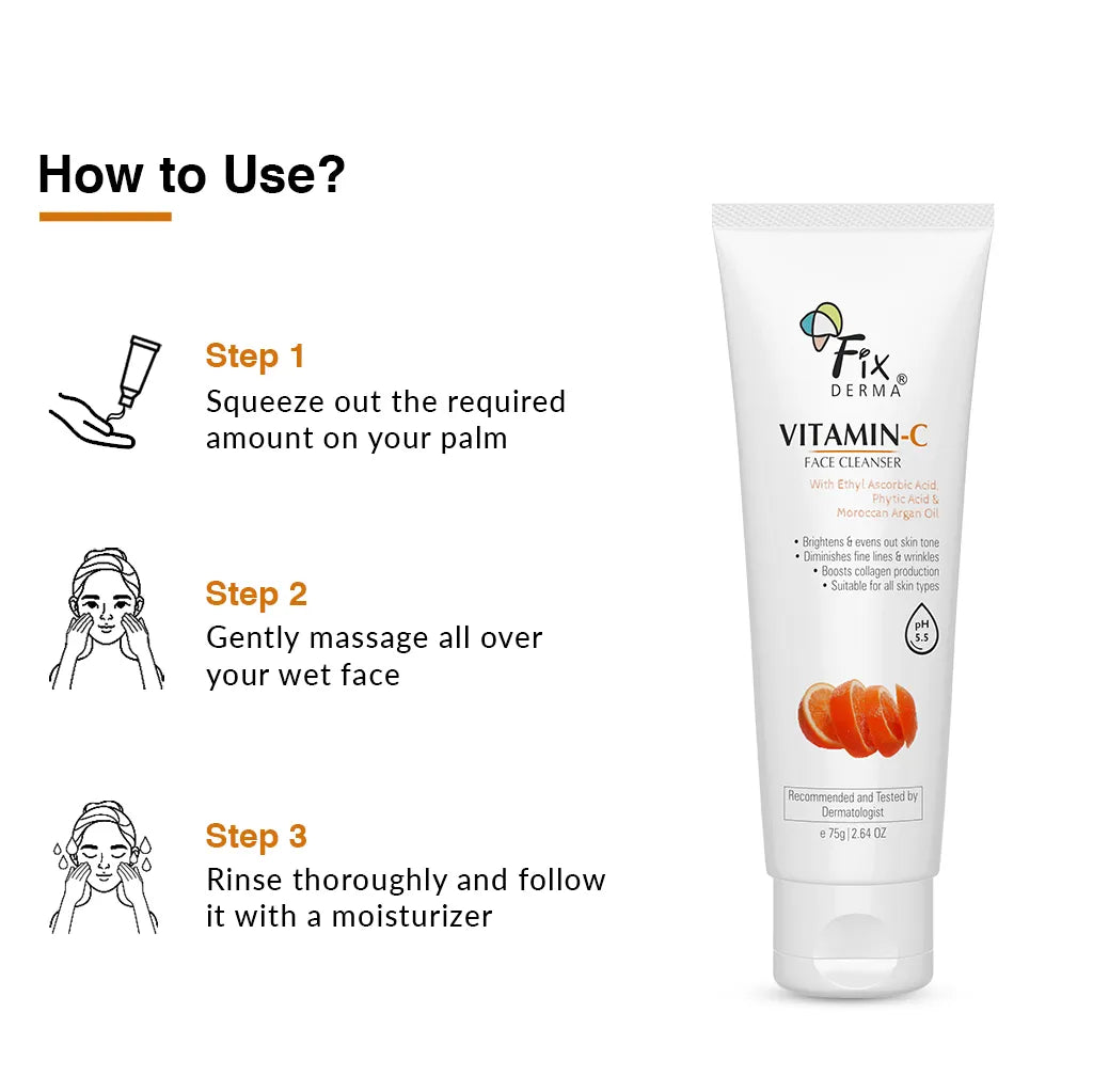 Fix Derma Vitamin C Face Wash for oily skin | Gentle cleansing formula to Brighten and Even Out Skin Tone