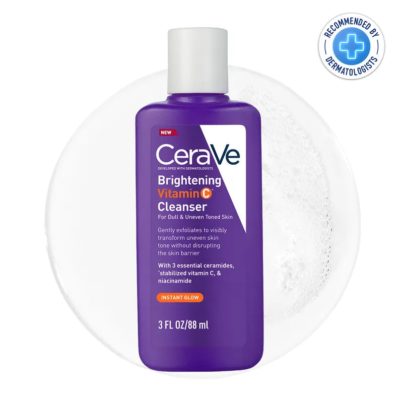 CeraVe Brightening Vitamin C Face Wash For Dull Skin & Dark Spots | Dermatologist Recommended Cleanser with Niacinamide & Ceramides for Uneven Skin Tone | Non-irritating, Fragrance-free, 88 ml