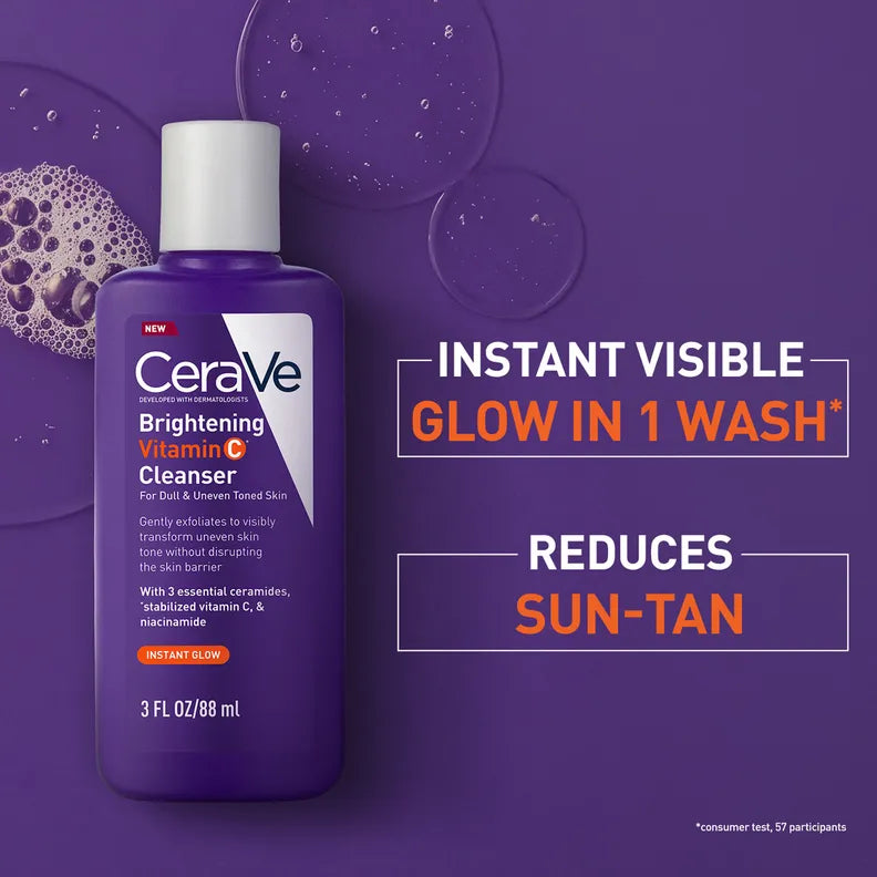 CeraVe Brightening Vitamin C Face Wash For Dull Skin & Dark Spots | Dermatologist Recommended Cleanser with Niacinamide & Ceramides for Uneven Skin Tone | Non-irritating, Fragrance-free, 88 ml