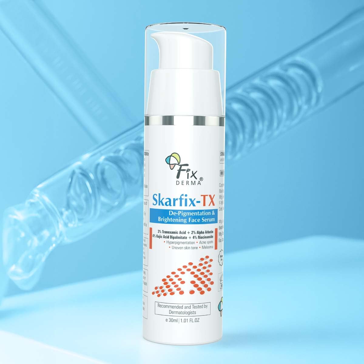 Fixderma Skarfix-TX Face Serum with 4% Kojic Acid, 4% Niacinamide Serum, 3% Tranexamic Acid & 2% Alpha Arbutin | Treats Hyper Pigmentation & Melasma | Reduce Acne Spots | brightening the Skin - 30Ml