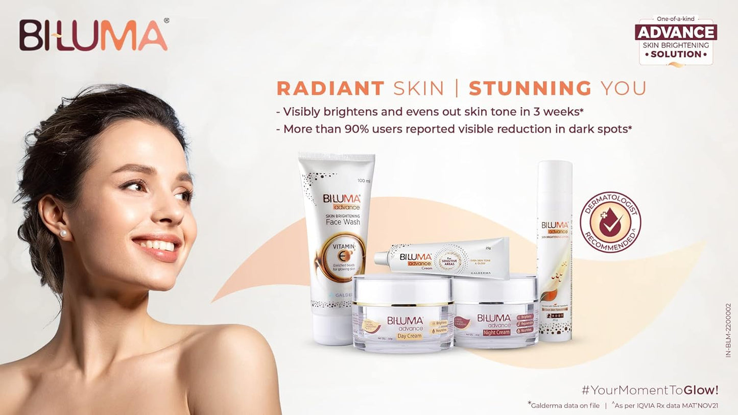 Biluma Advance Skin Brightening Day cream for even skin tone recommended by Dermatologists | Blended with vitamin E and natural Ingredients for dark spots