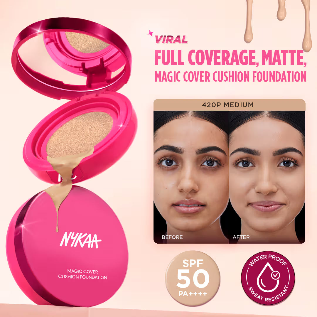 Nykaa Cosmetics Magic Cover Full Coverage Matte Cushion Foundation with SPF 50 PA++++ - 415N Medium