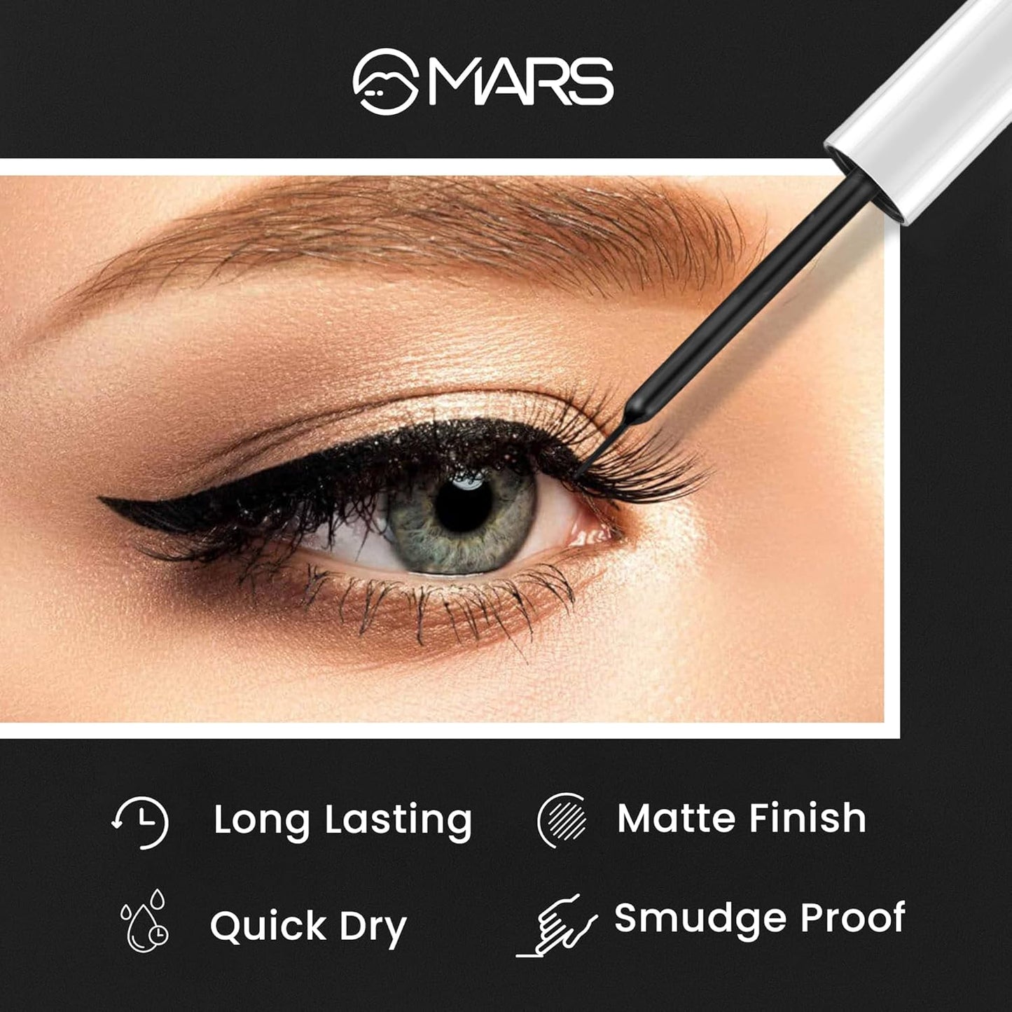 MARS Free Flow Eyeliner with Demi Matte Finish | Long Lasting, Smudge proof & Easy Glide Formula (6 ml)