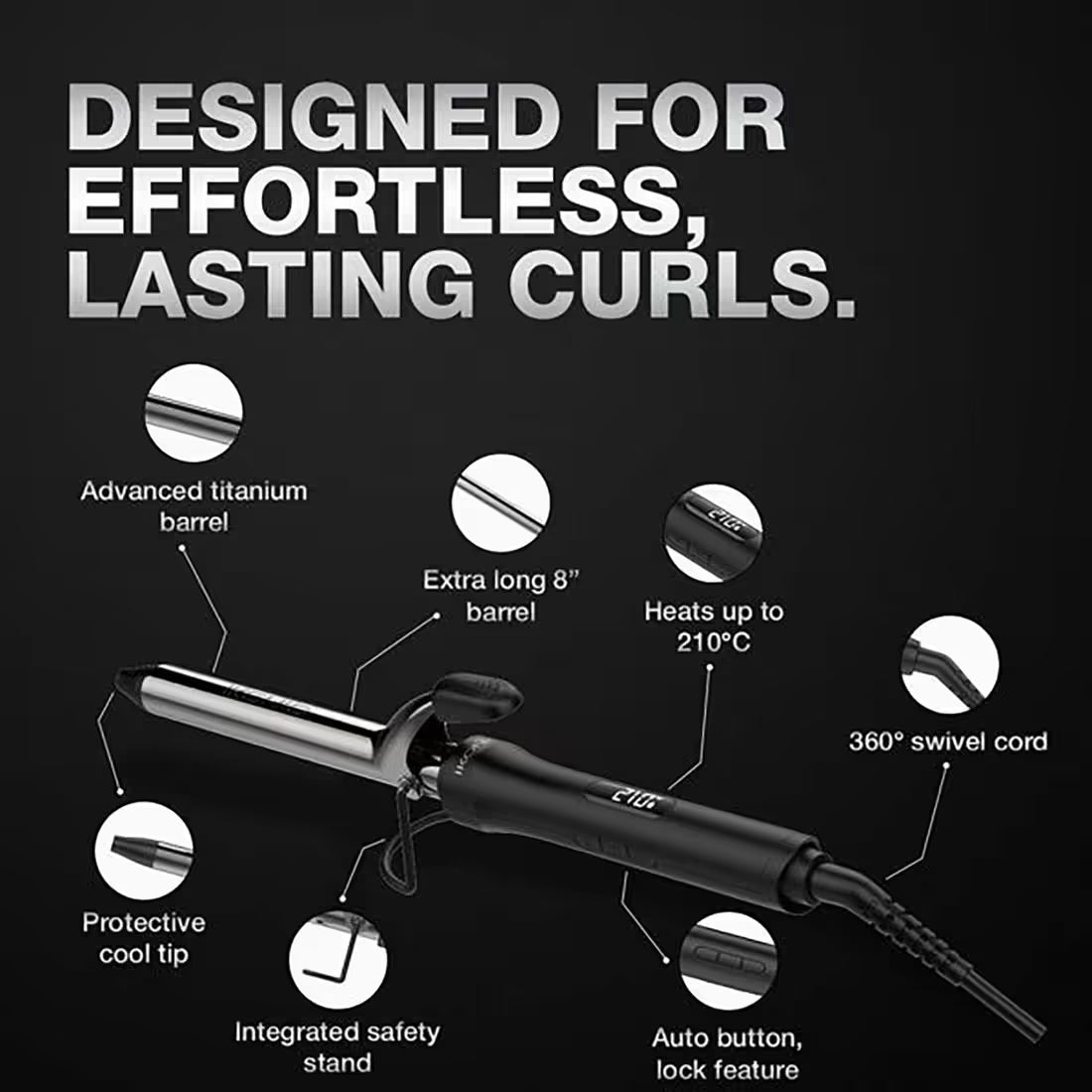 Ikonic Professional Curling Tong CT-22 - 2.0, Titanium Barrel, Reduces Frizz and Static 1's