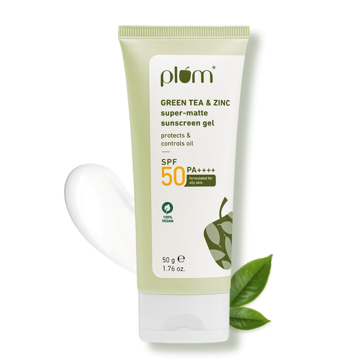 Plum Green Tea & Zinc Super-Matte Gel Sunscreen SPF 50 PA ++++ | 50g | Formulated for Oily, Combination and Acne Prone Skin | Protects & Controls Oil | Lightweight, No White Cast & Non-Sticky | Vegan |