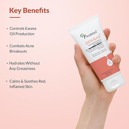 Fixderma Dewrav Acne Control & Oil Free Moisturizer for Face with Glycolic Acid | Niacinamide | Oily Skin | Face Moisturizer for Women & Men - 50 gm