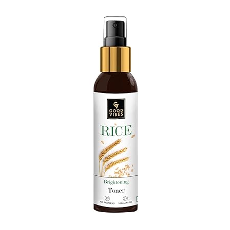 Good Vibes Rice Brightening Toner 120 ml, Hydrating Light Weight Moisturizing Glowing Face Spray Toner for All Skin Types, Natural, No Alcohol, Parabens & Sulphates, No Animal Testing