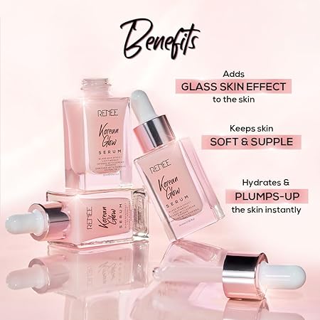 RENEE Korean Glow Serum 15ml, Lightweight, Non Greasy, Hydrates, Smoothens,Plump-up the Skin With Glassy-dewy Shine & Maintain Its Youthful Glow Hyaluronic Acid & Vitamin C
