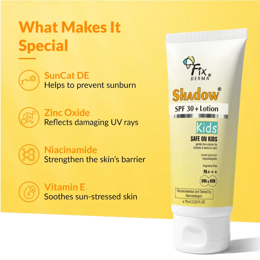 Shadow Kids SPF 30+ Lotion | A Hypoallergenic Sunscreen for delicate skin of kids 75g