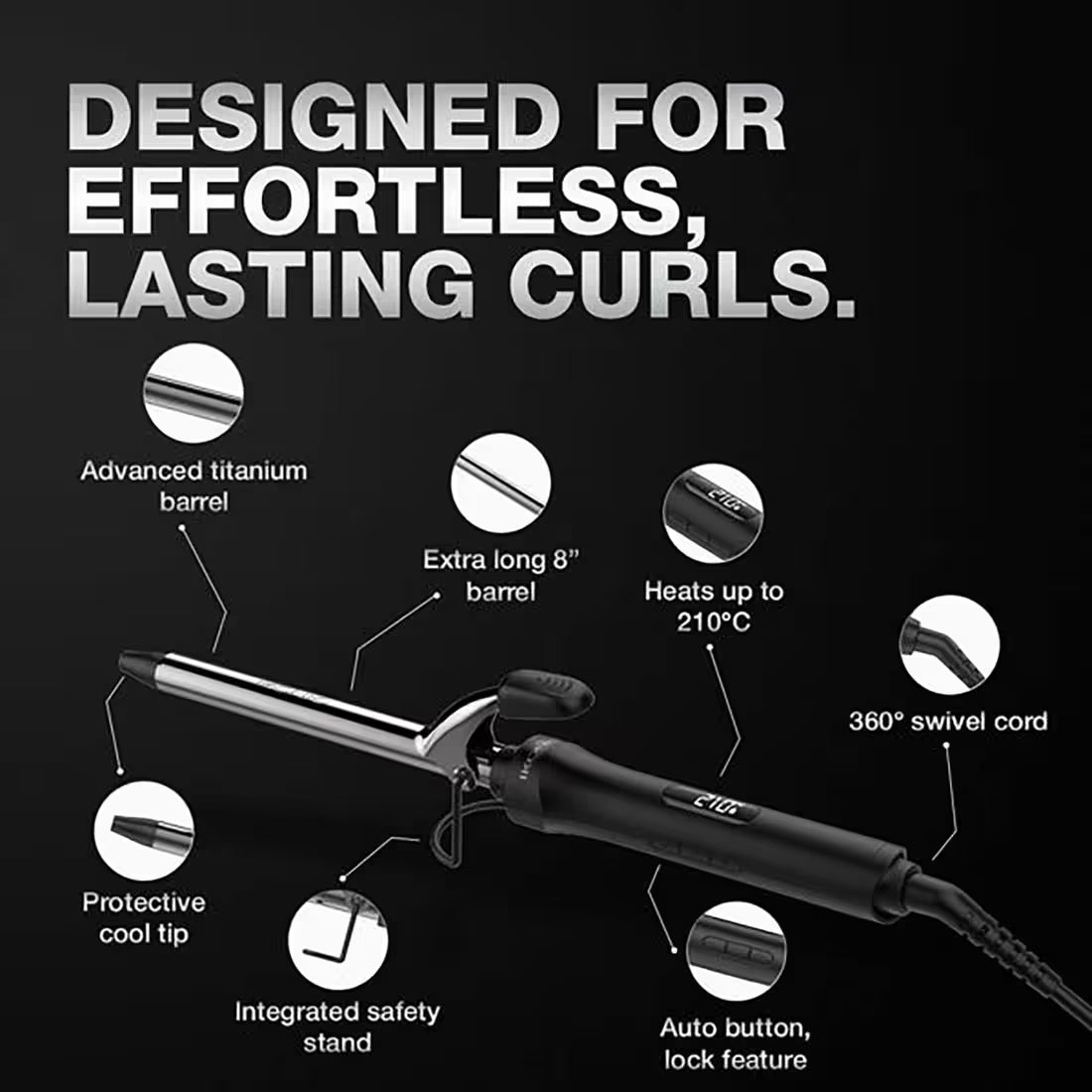 Ikonic Professional Curling Tong CT-16- 2.0, Titanium Barrel, Reduces Frizz and Static 1's