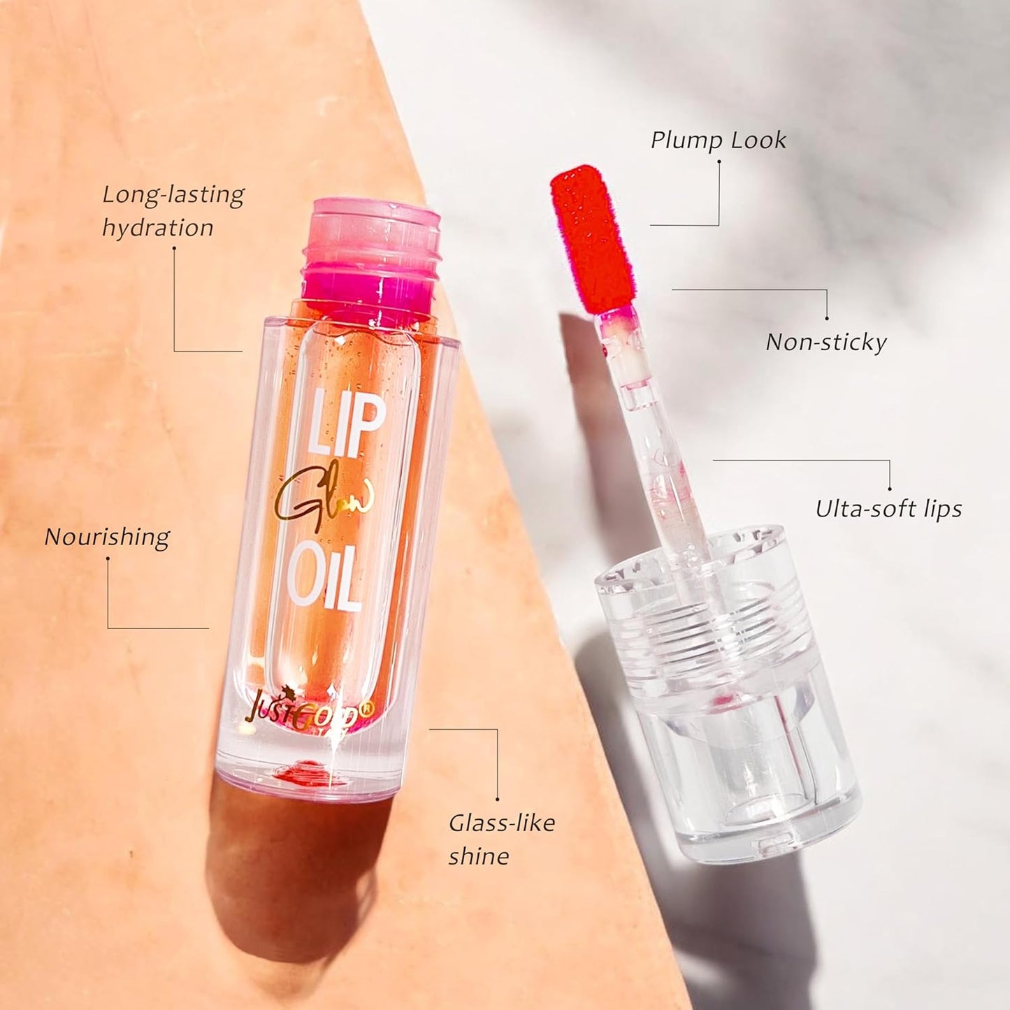 Justgold Lip Glow Oil for Naturally Plump and Hydrated Lips Enriched with Super Ingredients Jojoba Oil, Almond Oil, White Pond Flower Seed Oil, Vitamin-E for Long-Lasting Nourishment and Hydration