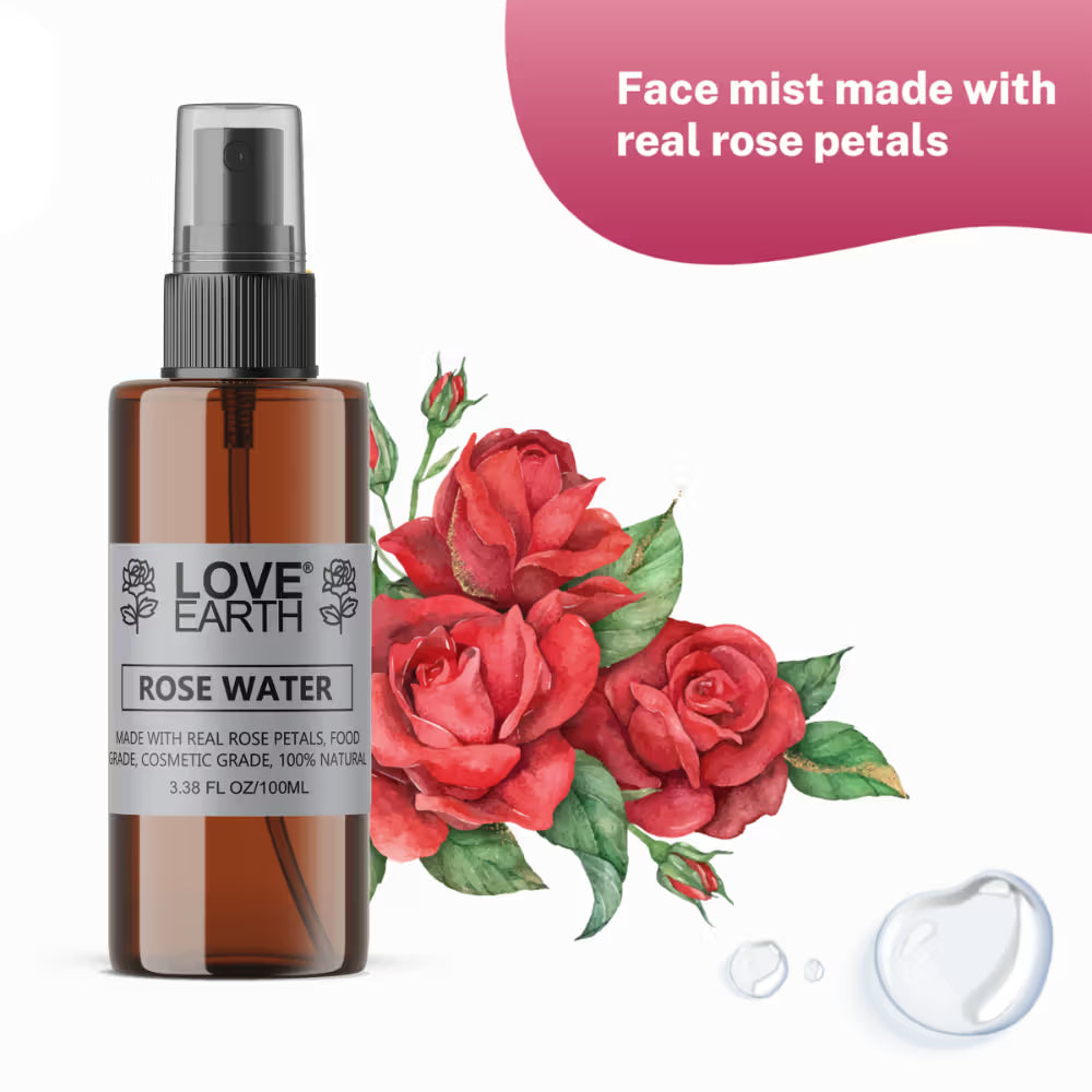 Love Earth Rose Water Gulab Jal Face Mist Toner with Rose for Skin Hydration and Natural Glow (100ml)