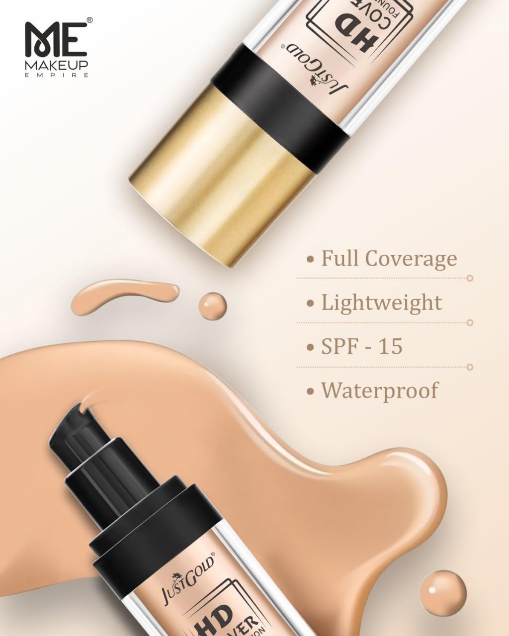 JustGold HD Full Coverage Foundation with SPF 15 Lightweight Easy to Blend For All Skin Types 8