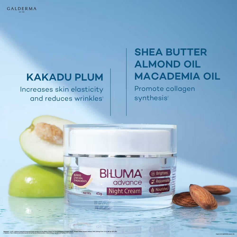 Biluma Night Cream, Vitamin C, Anti-Aging, Fades Fine Lines & Wrinkles, Light Weight (45 g)