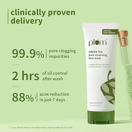 Plum Green Tea Pore Cleansing Face Wash for Oily, Acne Prone, Dry & Combination Skin | with Glycolic Acid | Fight Pimples & Control Excess Oil | Gentle Exfoliating & Non-Drying | Women & Men | 100ml
