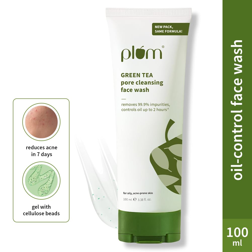 Plum Green Tea Pore Cleansing Face Wash for Oily, Acne Prone, Dry & Combination Skin | with Glycolic Acid | Fight Pimples & Control Excess Oil | Gentle Exfoliating & Non-Drying | Women & Men | 100ml