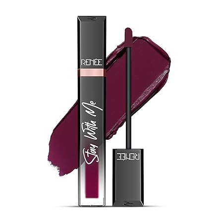 RENEE Stay With Me Matte Transferproof Liquid Lipstick- Thirst of Wine | Waterproof & Smudge-proof | Bold Pigment, Lightweight & Long-lasting | With Hyaluronic Acid & Vitamin E | 6 ml
